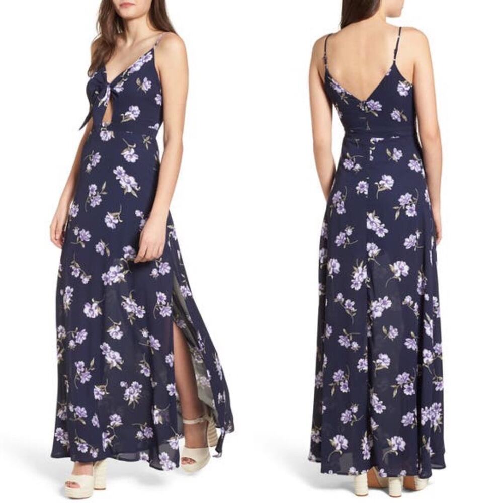 Navy Floral Slit Maxi Dress